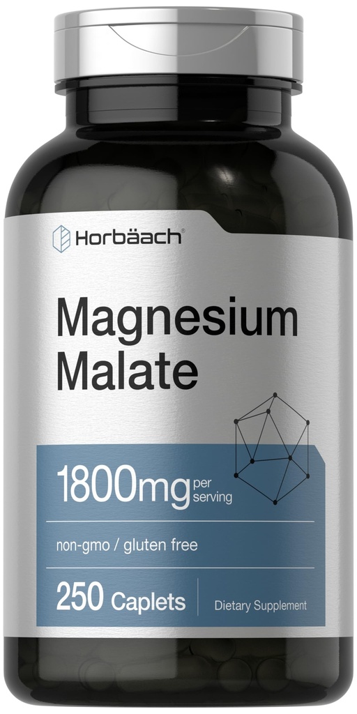 Horbäach Magnesium Malate TENIDO 1800mg ANTE 250 Caplets Coated Silencio Vegetarian, Non-GMO, Gluten Free Supplement
