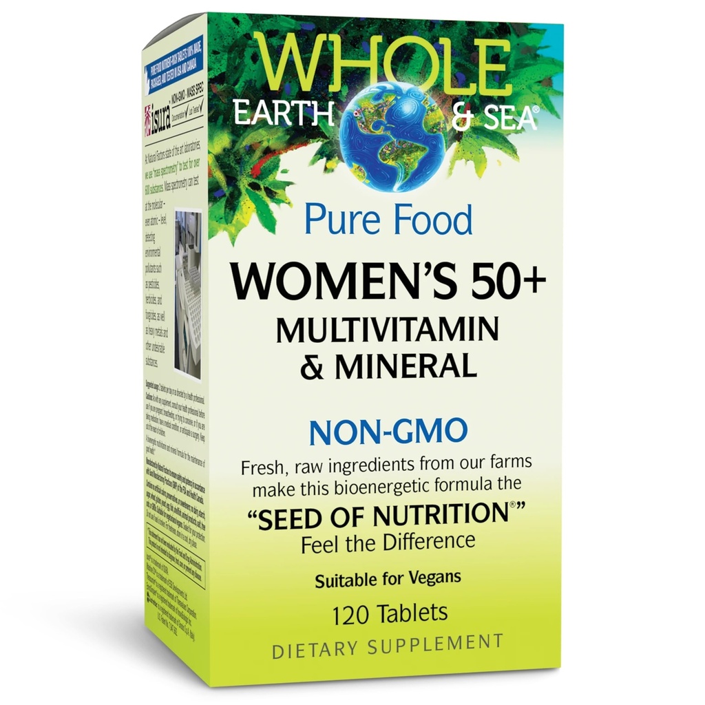 Factores naturales Toda la Tierra &amp; Mar Mujeres 50+ Multivitamínico, 1 Servir Contiene Equivalente a 1⁄2 lb de verduras, 120 Tabletas