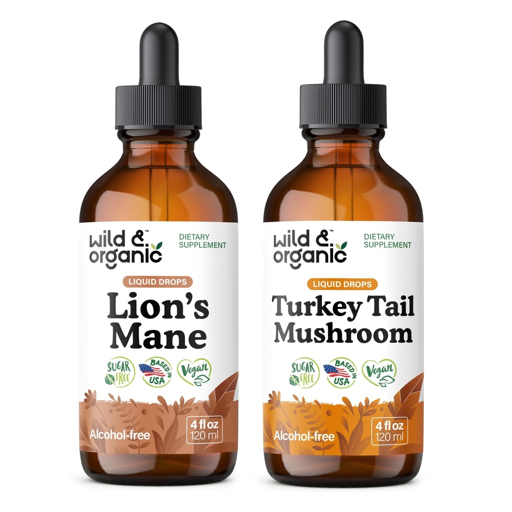 Wild &amp; Organic Lion's Mane Tincture 4 fl oz &amp; Turkey Tail Tincture 4 fl oz