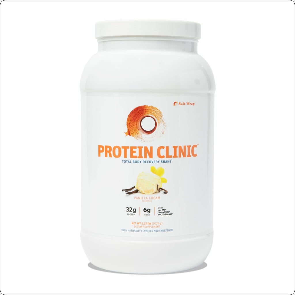 Clínica de proteínas SaltWrap - Agitación total de recuperación corporal con péptidos de colágeno, HMB, Extracto de cereza de tarta, Isolato de pólvora de púas, fibra prebiótica para juntas constructor de músculo natural &amp; recuperación - Vainilla