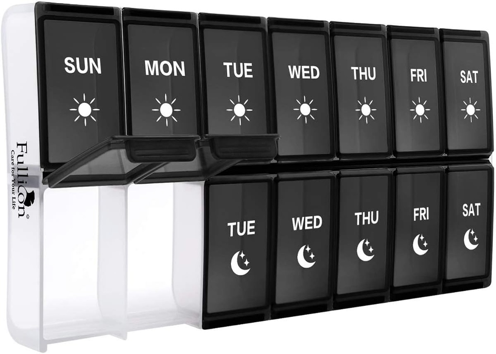 XL Organizador semanal de píldoras 2 veces al día, Fullicon Extra Large Daily Pill Cases Oversized AM PM Pill Box Dos veces al día para Vitamina/Fish Oil/Pills/Suplementos