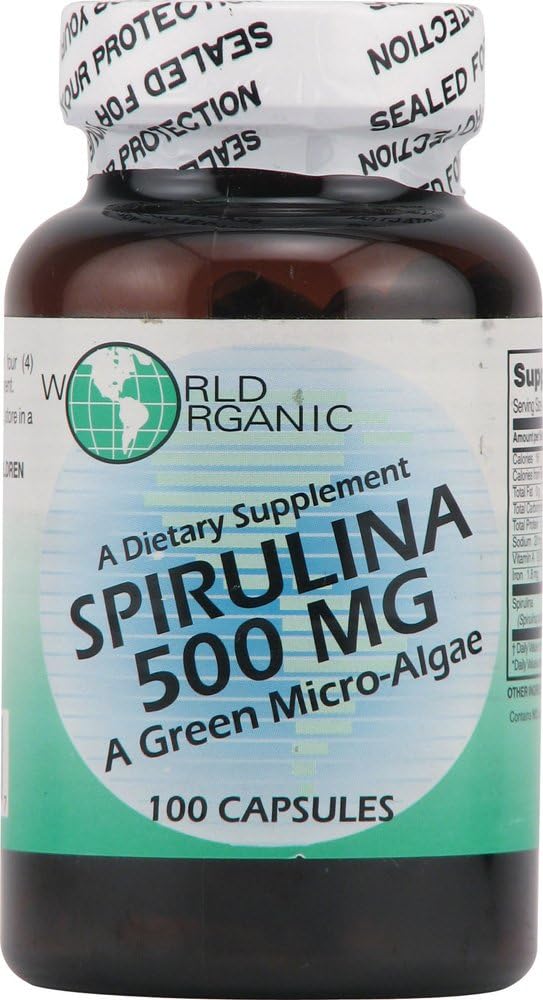 World Organic Spirulina - 500 mg - 100 Capsules