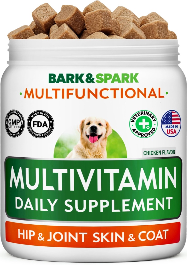 BARK CONSPARK Dog Vitaminas &amp; Suplementos - Multivitamin Chewable Treats for Dogs - Glucosamine Chondroitin for Joint Support + Omega for Skin &amp; Coat + Probiotics - Multi Vitamin for Pets Health - 120Ct