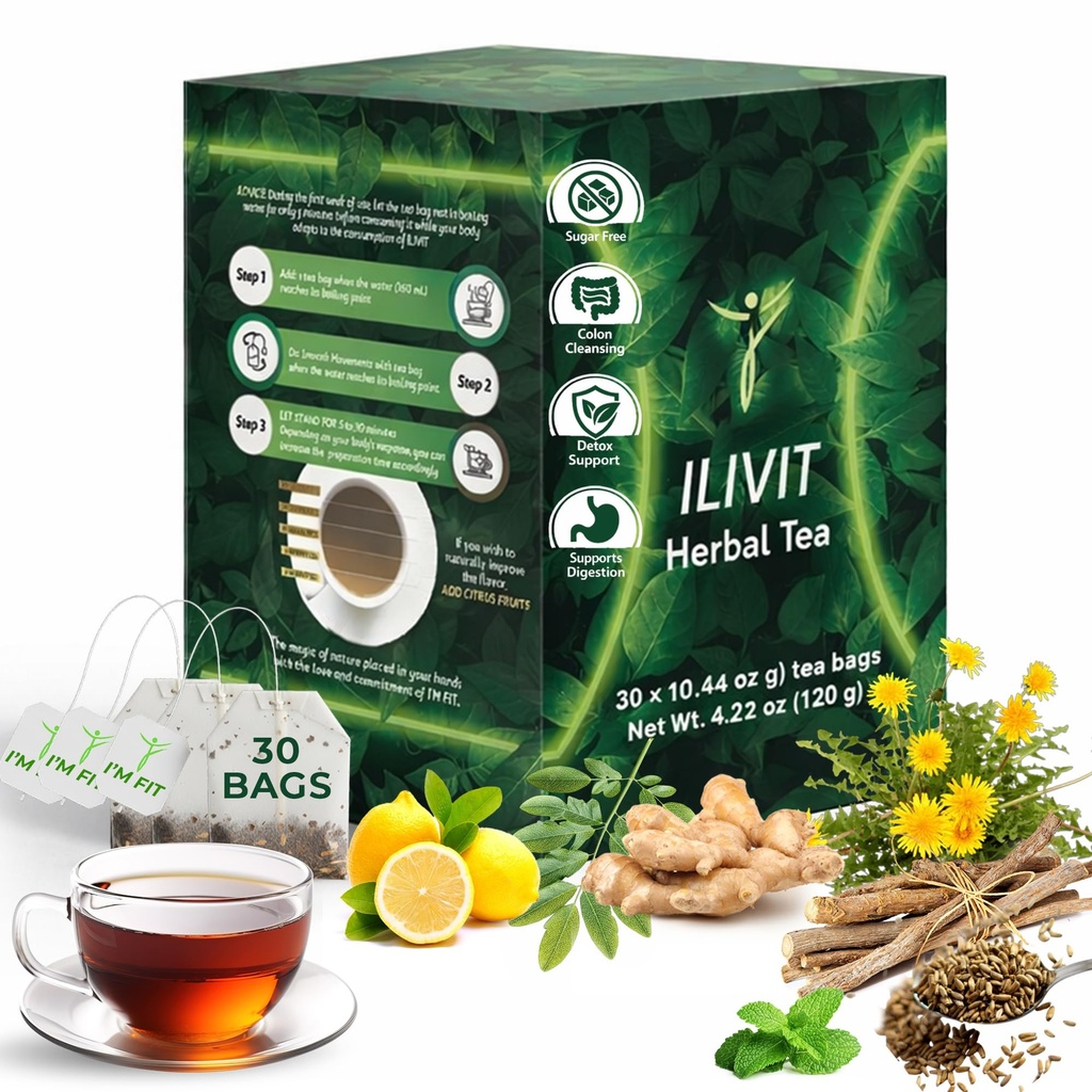 Ilivit Organic Colon Cleanser " Detox Tea ¦ Colon Cleanse ← Limpieza de té para el alivio de la hinchazón Silencioso 30 Bolsas