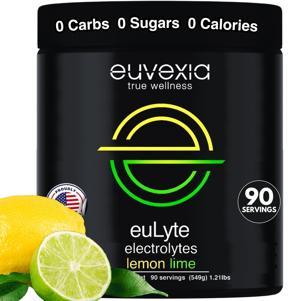 Dr Ekberg euLyte Instant Hydration Electrolytes Powder Zero Sugar Carb Calorie Lemon Lime Drink Mix • 80+ Minerales Magnesium Potassium Calcium Trace Minerals • Fasting Keto Stevia • 90 Servings