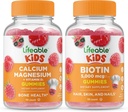 Magnesio de calcio vitalicio Kids + Biotin Kids, Gummies Bundle - Great Tasting, Vitamin Supplement, Gluten Free, GMO Gratis, Chewable Gummy