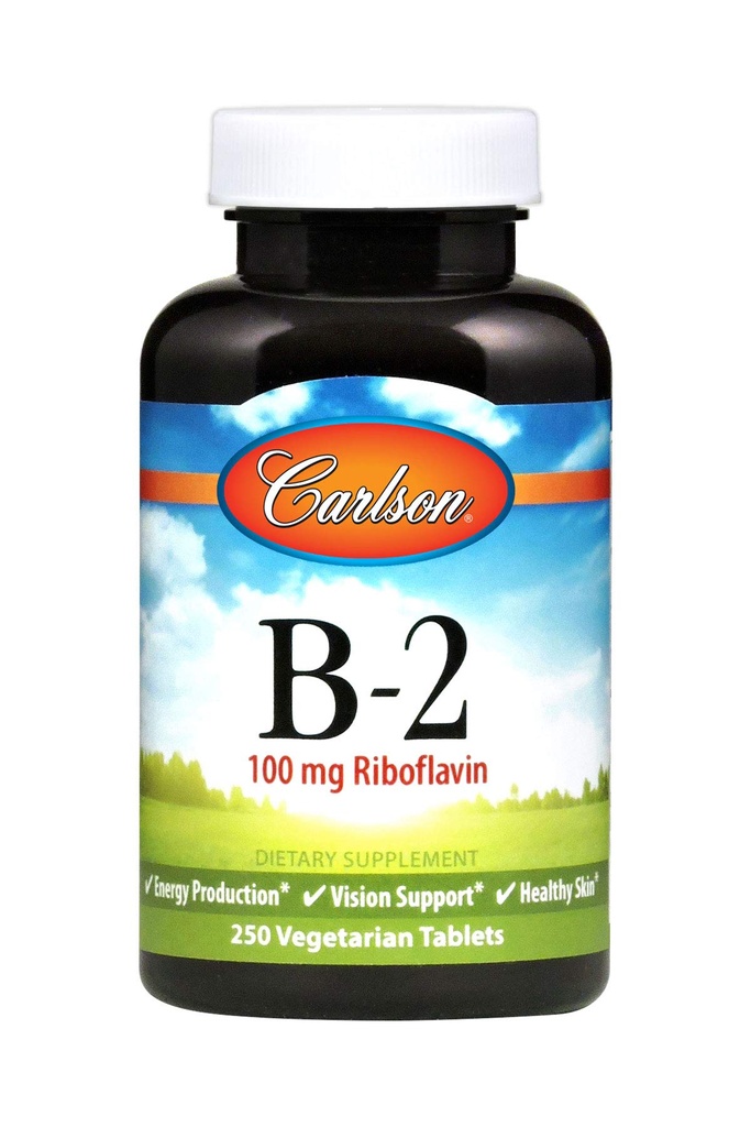 Carlson - B-2, 100 mg Riboflavin, Producción de Energía, Apoyo Visión y Esquí saludable, 250 Tabletas vegetarianas