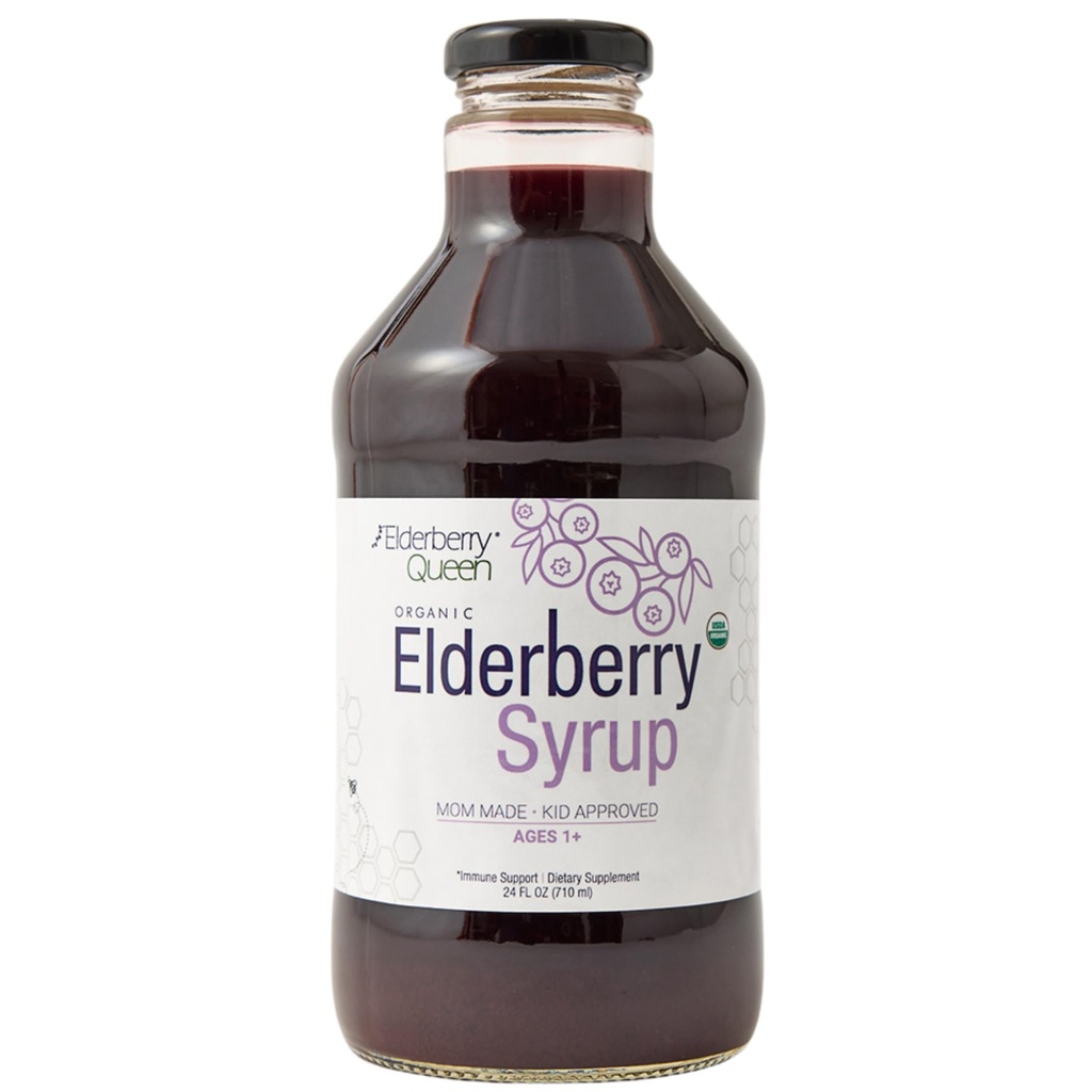 Elderberry Queen Organic Elderberry Syrup 24 Fl Oz - Immune Support Formula with Sambucus Black Elderberry & Aronia Berry - Pure Natural Certified Organic Elderberry Syrup for Kids and Adults