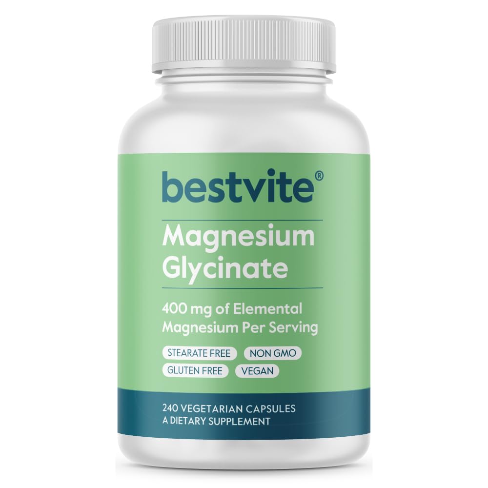 Glycinate de Magnesio Libre de Filler - 400 mg de Magnesio por Serving (240 Veg Caps)- Bisglicinado para Muscle, Relax, Stress &amp; Sleep Support* - Para Hombres &amp; Mujeres - No Stearates - Vegan