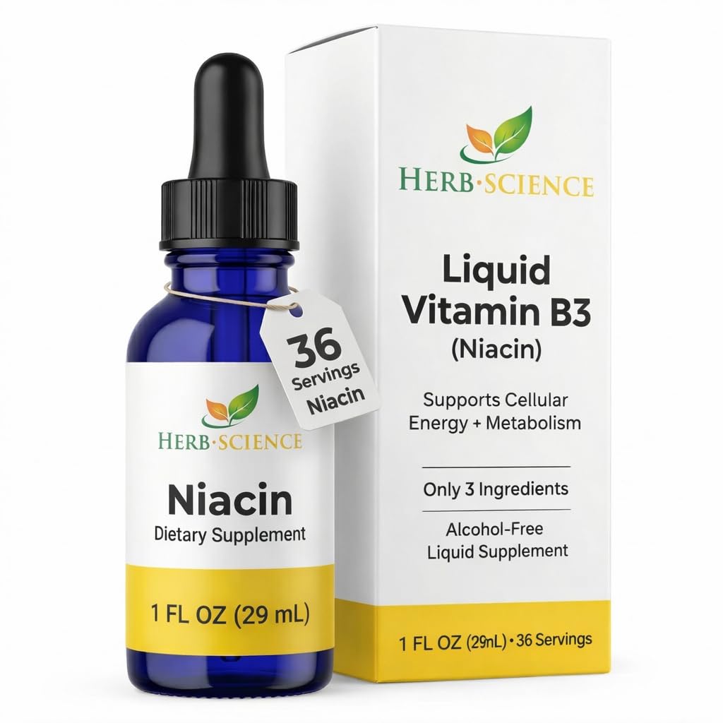 Liquid Vitamina B3 gotas - Cold Procesado Niacin Suplemento, Soporta Tongue & Skin Health - Vegan, No Alcohólico y Calidad Testado.- 1 Fl. Oz, 36 Servimientos