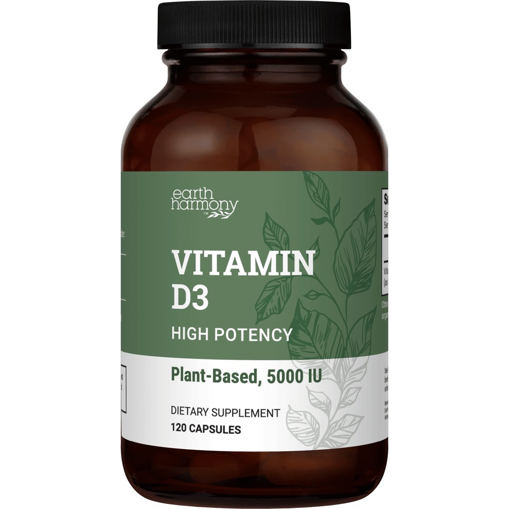 Vitamina Vegana D3 5000 iu Suplemento - Suplementos Puro, de alta potencia para la salud inmune &amp; huesos fuertes Soporte - Vitamina D 5000 iu - 120 cápsulas, suministro de 4 meses