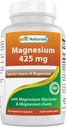 Mejores Naturales Magnesio 425 mg 180 Veggie Capsules - High Absorption Magnesium Glycinate & Magnesium Oxide Chelated, Non-GMO, Gluten Free Muscle Relax (180 Conde (Pack of 1))