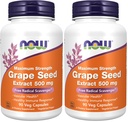 AHORA Suplementos, Grape Seed Extract, Maximum Strength 500 mg (un Extracto Altamente Concentrado con un Mínimo de 90% Polyphenols), 90 Veg Capsules, Rojo/Brown, 0.25 libras (Pack de 2)