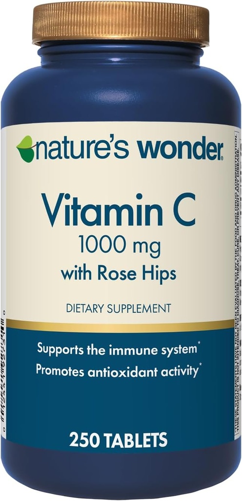Maravilla de la naturaleza Vitamina C 1000 mg con Rosa Hips Tablas para Salud Inmune, 250 Serviciones, 250 cuentan