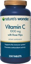 Maravilla de la naturaleza Vitamina C 1000 mg con Rosa Hips Tablas para Salud Inmune, 250 Serviciones, 250 cuentan