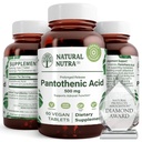 Natural Nutra Time Release Pantothenic Acid 500 mg, Vitamina B5 Suplemento Ayuda a romper grasas y carbohidratos, metabolismo y energía, mejorar la salud muscular, reducir manchas de piel, 60 tabletas vegetarianas