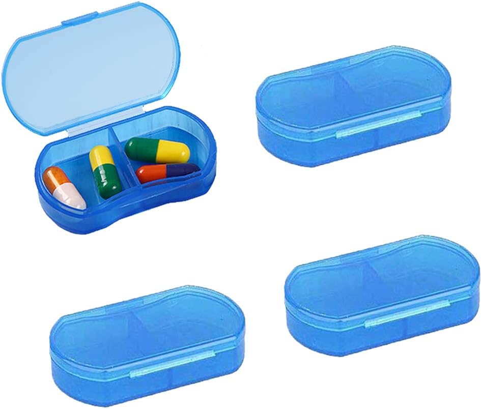 2PCS Pill Case for Purse Small 4PCS Pill Organizer Portable Travel Daily Pill Containers AM & PM Mini Pill Box Vitamina, Fish Oil, Suplemento Holder