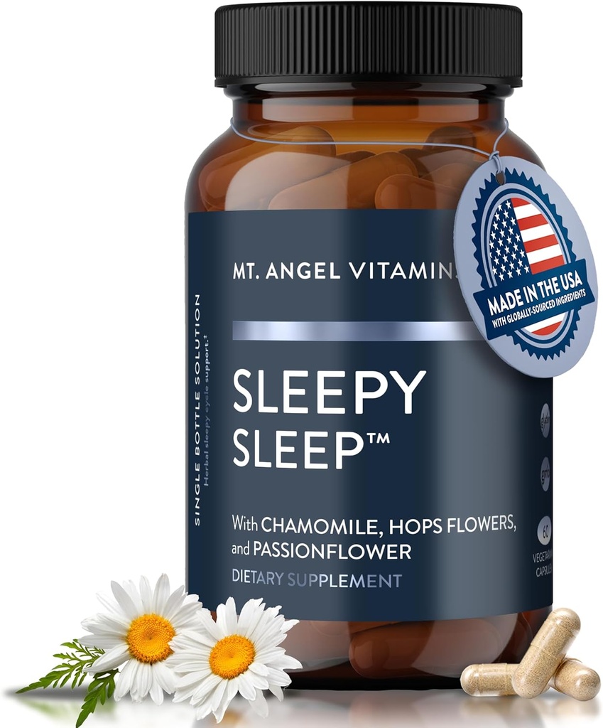 Mt. Angel Vitaminas - Dormir Durmiente - Ayuda natural del sueño para adultos con Melatonina y Extractos vegetales - Suplemento No-Habitual del sueño - 60 cápsulas