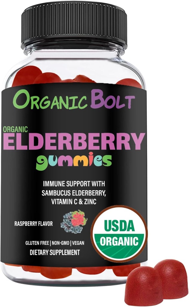 [BRSW2EL5OIOWG3I7] USDA Organic Elderberry Gummies - High Potency 150mg Organic Elderberry Gummies for Adults & Kids with Vitamin C & Zinc - Immune Support Gummies - Vegan, Gelatin & Gluten Gratis - 60 Conde