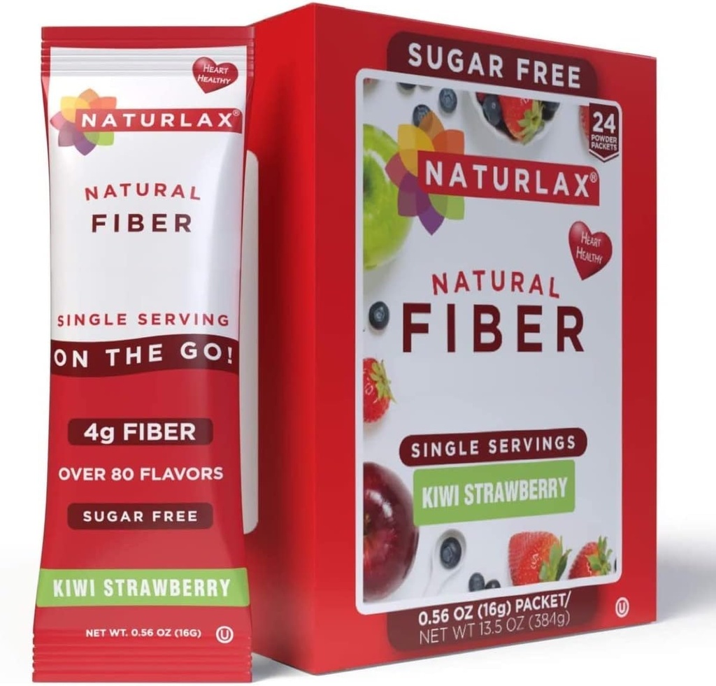 Kiwi sin azúcar Fresa Flavored Psyllium Husk, 24 paquetes de fibra