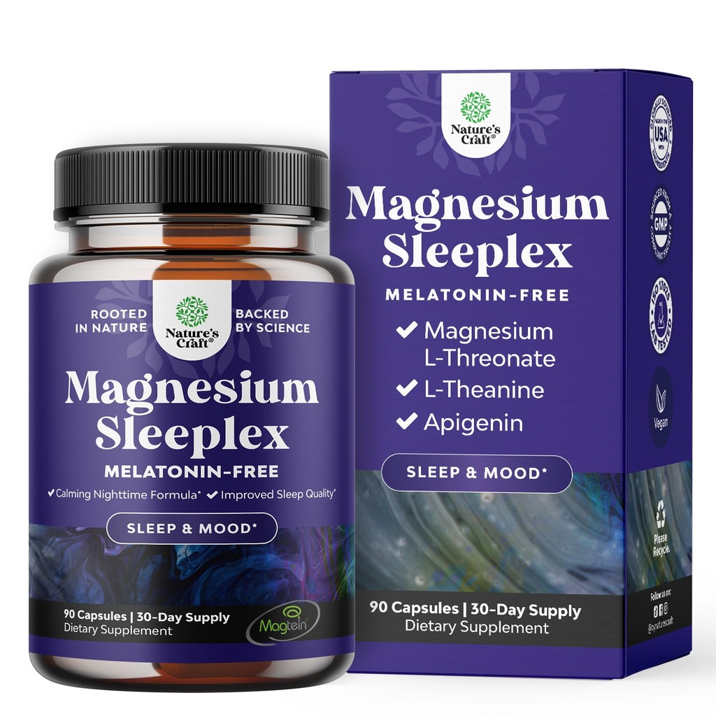 High Absorption Magnesium Sleep Supplement - Rest Support Magtein Magnesium L-Threonate and Apigenin Theanine for Sleep and Rest for Women &amp; Men - Mg L-Threonate Melatonin Free Sleeping Aid - 90 Ct