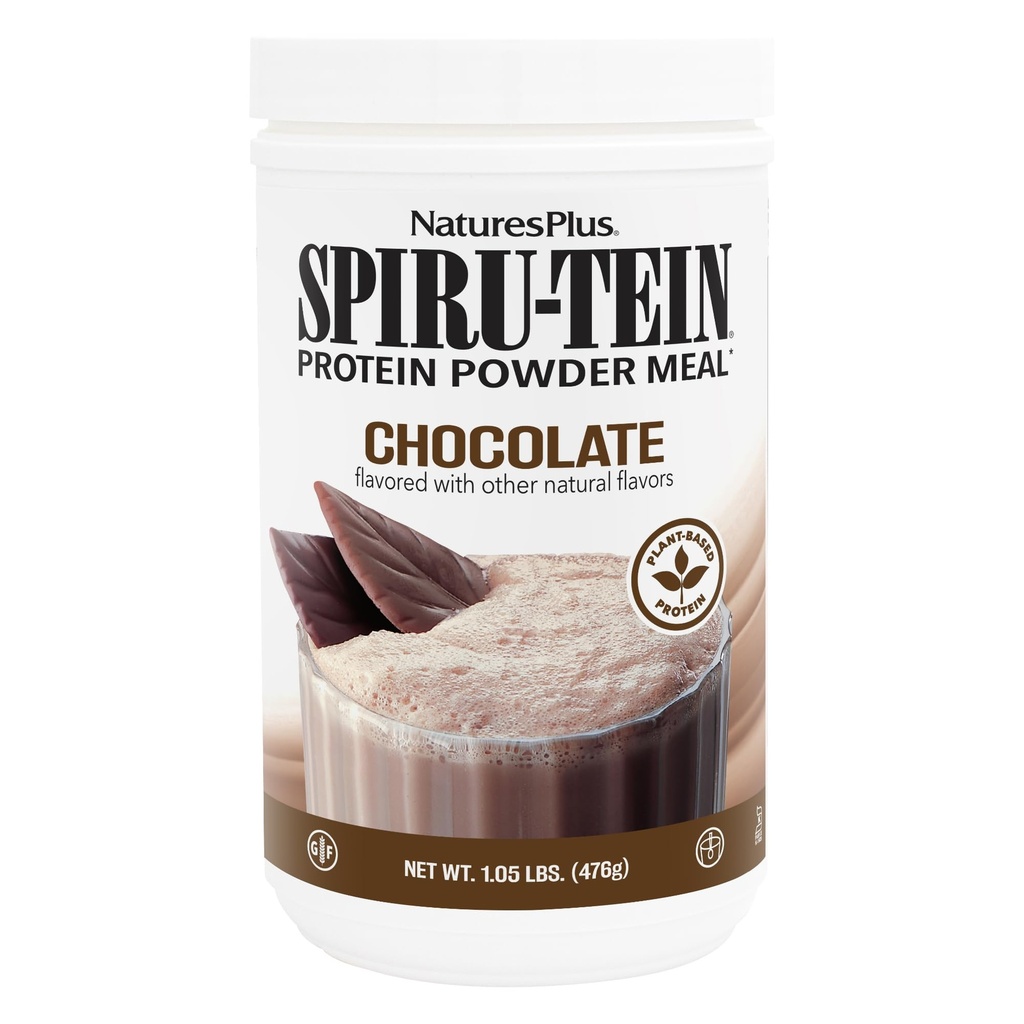 Natures Plus SPIRU-TEIN, Chocolate - 1.05 lb - Afeitado de proteína de base vegetal - No GMO, Vegetariano, Gluten Gratis - 17 Total Servings