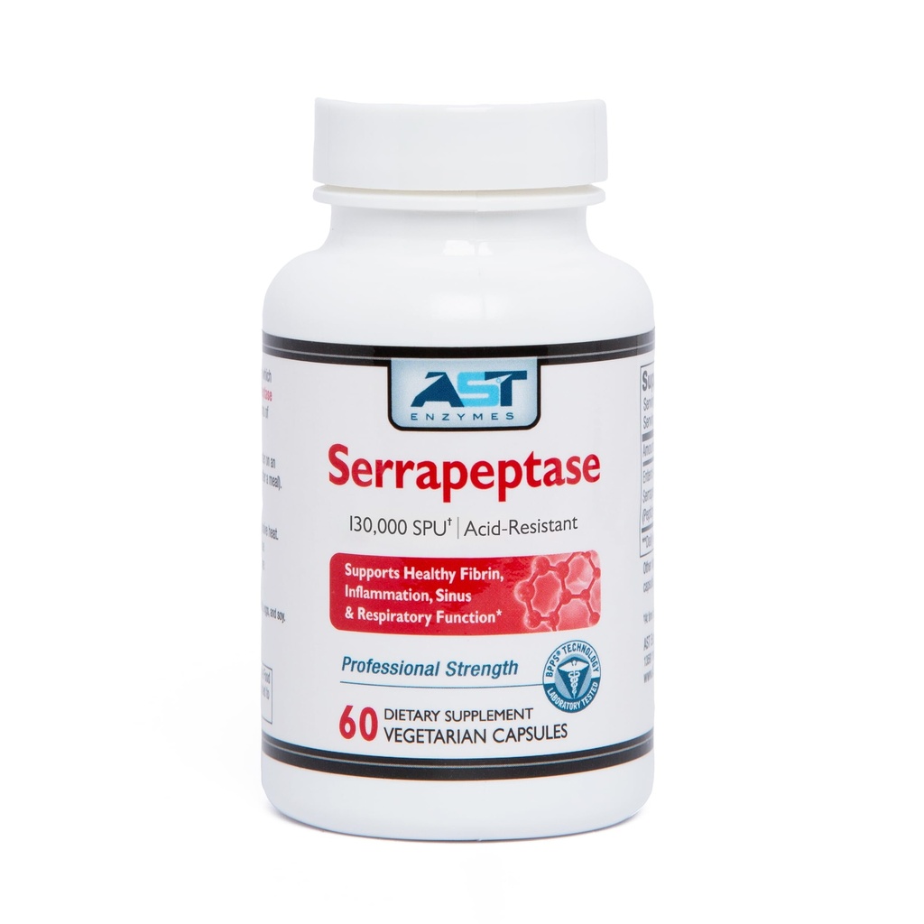 AST Enzymes Serrapeptase 130,000 SPU – 60 cápsulas vegetarianas – Premium Enzimas Sistémicos Naturales –Acid-Resistant Serrapeptase
