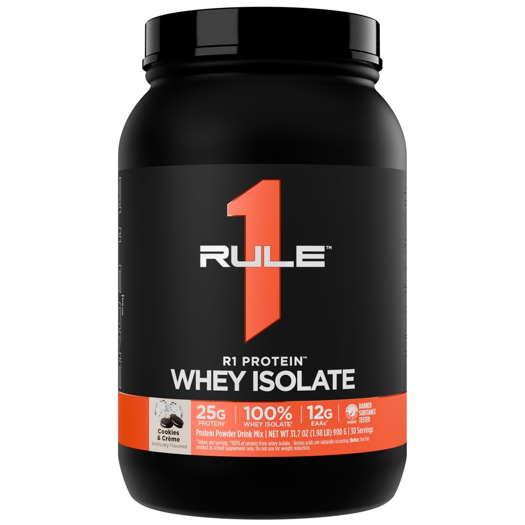 Regla 1 R1 Proteína Whey Isolate - con 25g Protein &amp; 6g BCAA Exclusivamente de Fuentes Isoladas " Hidrolyzed para la recuperación del entrenamiento (2 libras*, Cookies " Crème)