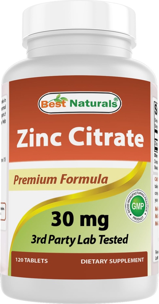 Mejores Naturales Zinc 30mg Suplementos (como Citrato de Zinc) - Vitaminas de zinc para adultos Apoyo Inmunitario - 120 Tabletas (120 Cuenta (Pack of 1))