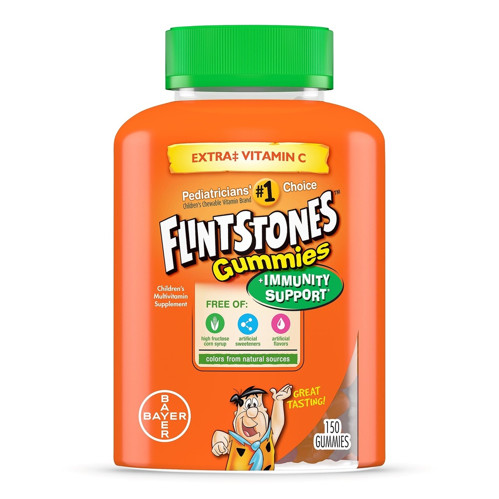 Flintstones Gummies Niños Vitaminas con Apoyo Inmunitario*, Niños y Toddler Multivitamina con Vitamina C, Vitamina D, B12, Zinc &amp; más, Orange 150ct