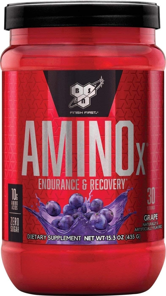 BSN Amino X Muscle Recovery & Endurance Powder con BCAAs, 10 Gramos de Aminoácidos, Keto Friendly, Caffeine Free, Flavor: Grape, 30 servidumbres (Paquete puede variar)