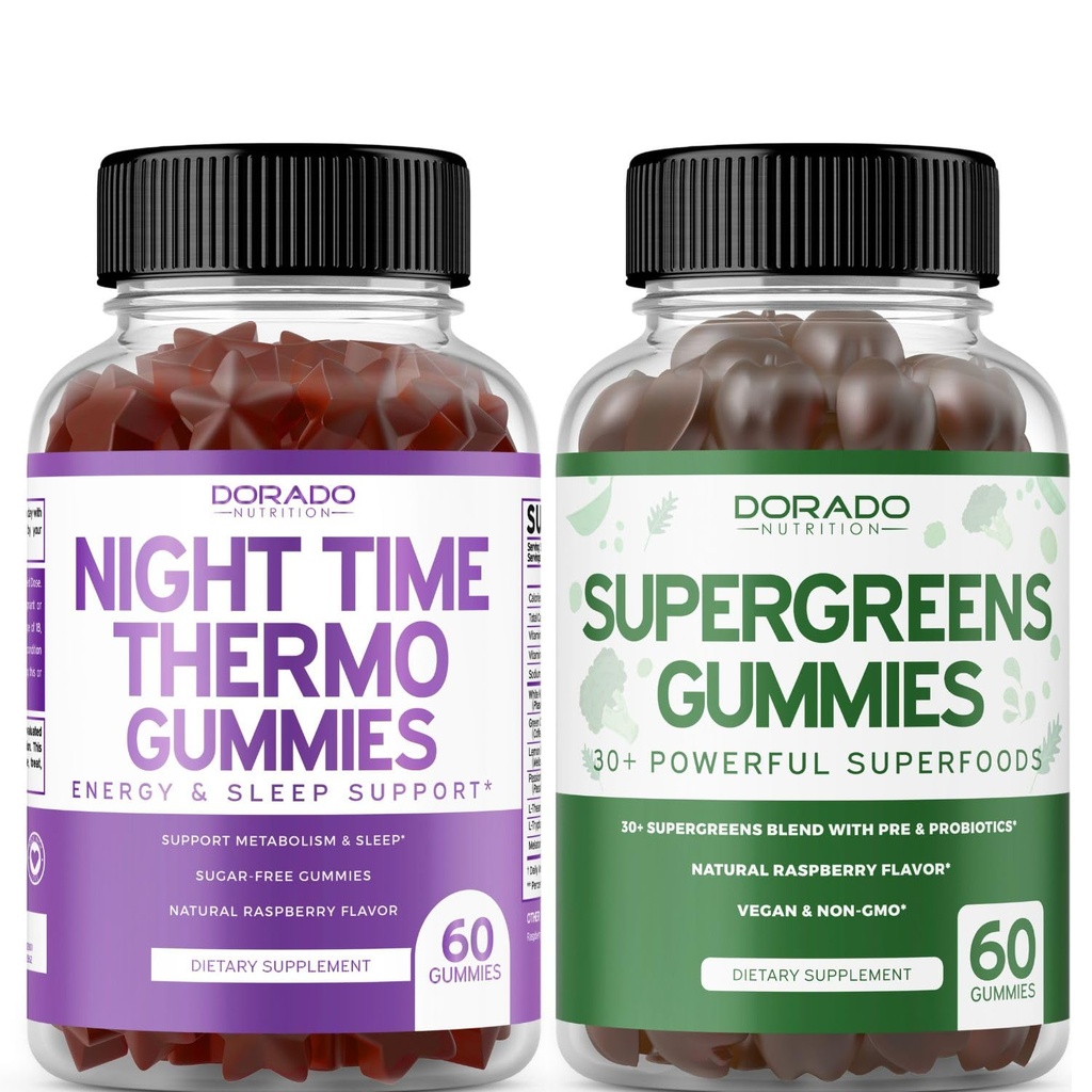 Hora de la noche Fat Burner Gummies (60 Conde) - Pérdida de peso & metabolismo sin azúcar Melatonina Suplemento y Supergreens Gummies (60 Conde) - Greens Supplements Immunity Support - Non GMO &amp; USA Made