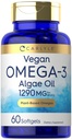 Carlyle Vegan Omega 3 Suplemento TEN 1290 mg TEN 60 Softgels ANTERIVISIÓN Planta Basada Silencio No GMO &amp; Gluten Free TEN from Algae Oil