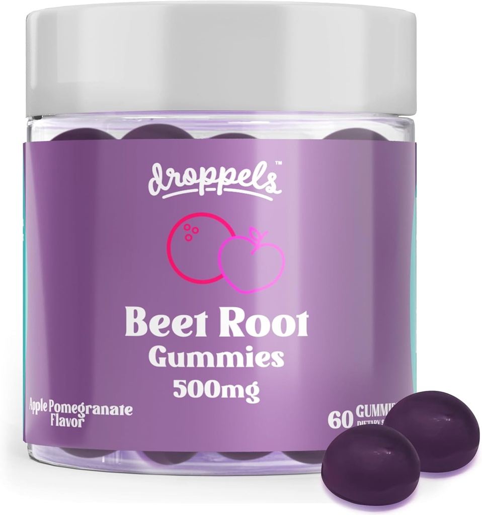 Gotas de remolacha de gotas con polvo de remolacha 500mg, extracto de semilla de uva 300mg, vitamina B12 &amp; Niacin ANTE Vegan, suplemento de remolacha de pectina ' non-GMO, sabor granada de manzana, 60 condes