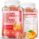 Suplemento de magnesio de zinc de azúcar con vitamina D3 & B12 para mujeres y hombres de alta absorción Suplemento de magnesio de calcio para soporte de inmuno (120 condes)