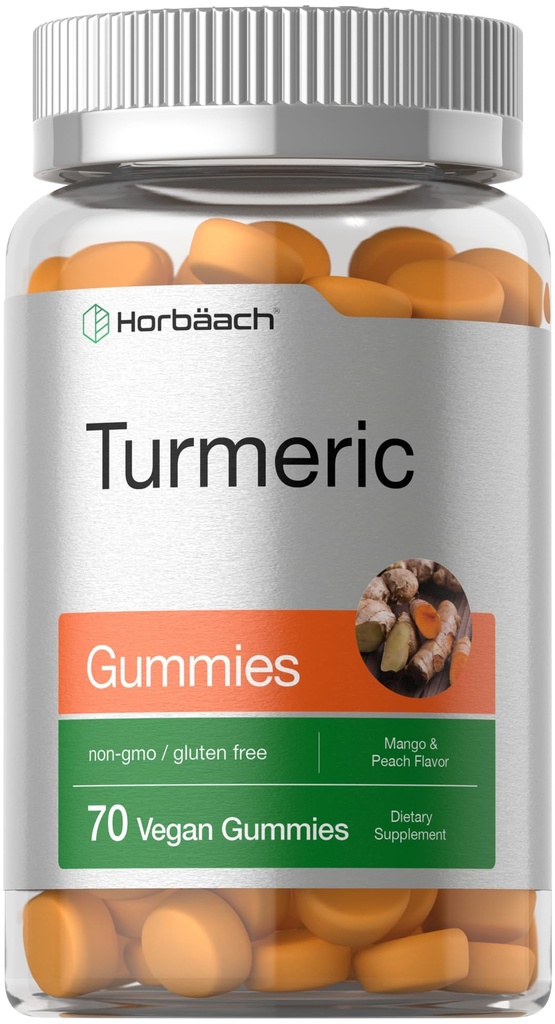 Horbäach Turmeric Gummies Silencio 70 Conde Silencio Mango & Peach Flavor  Turmeric Curcumin with Ginger ← Vegan Non-GMO &amp; Gluten Free Supplement