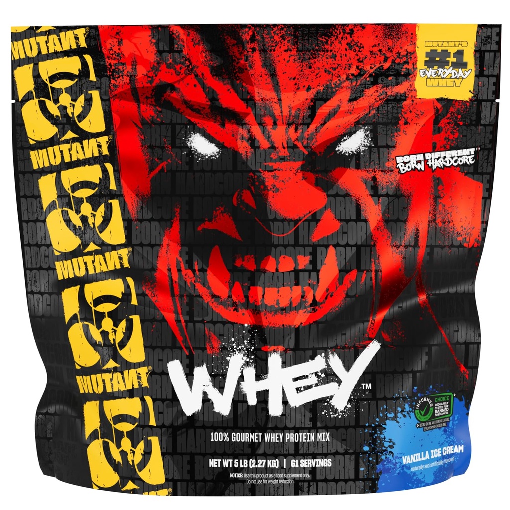 Mutant Whey – 100% Whey Protein Powder Shake, Gourmet Taste, 22g de Protein, Fast Absorbing, Easy Digesting, 5lbs - Vanilla Ice Cream