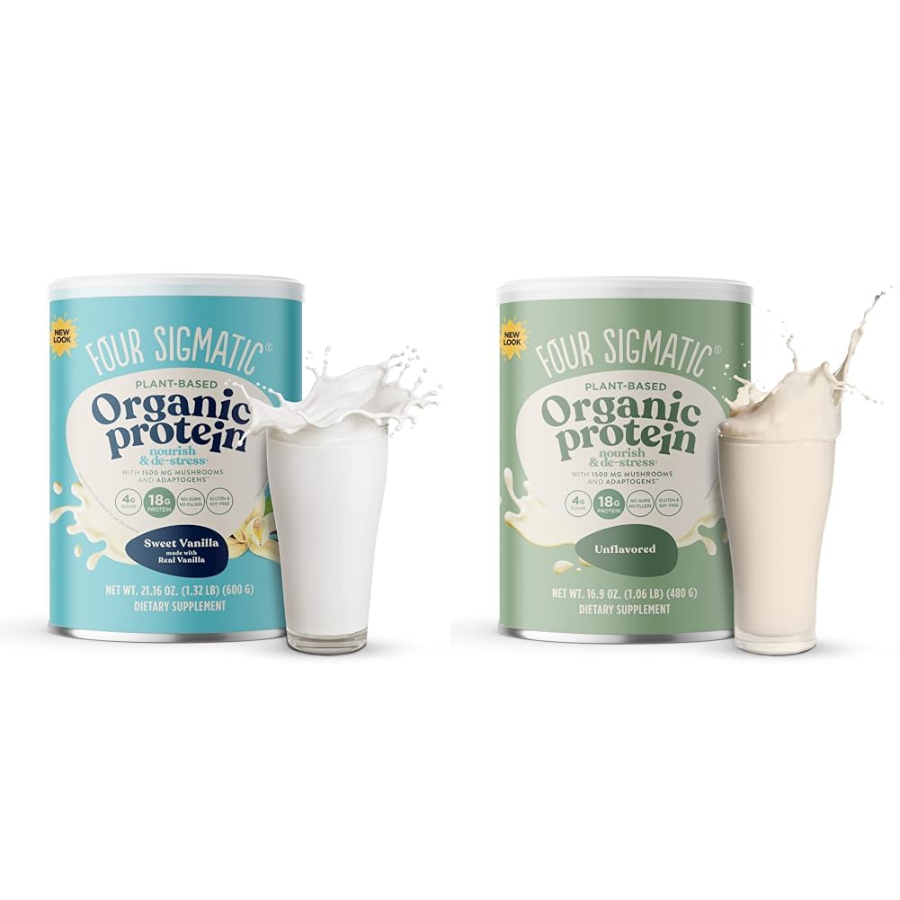 Four Sigmatic Organic Vegan & Plant Protein Powders | with Mushrooms, Adaptogens | Gluten Free, Non-GMO | Vanilla & Unflavored