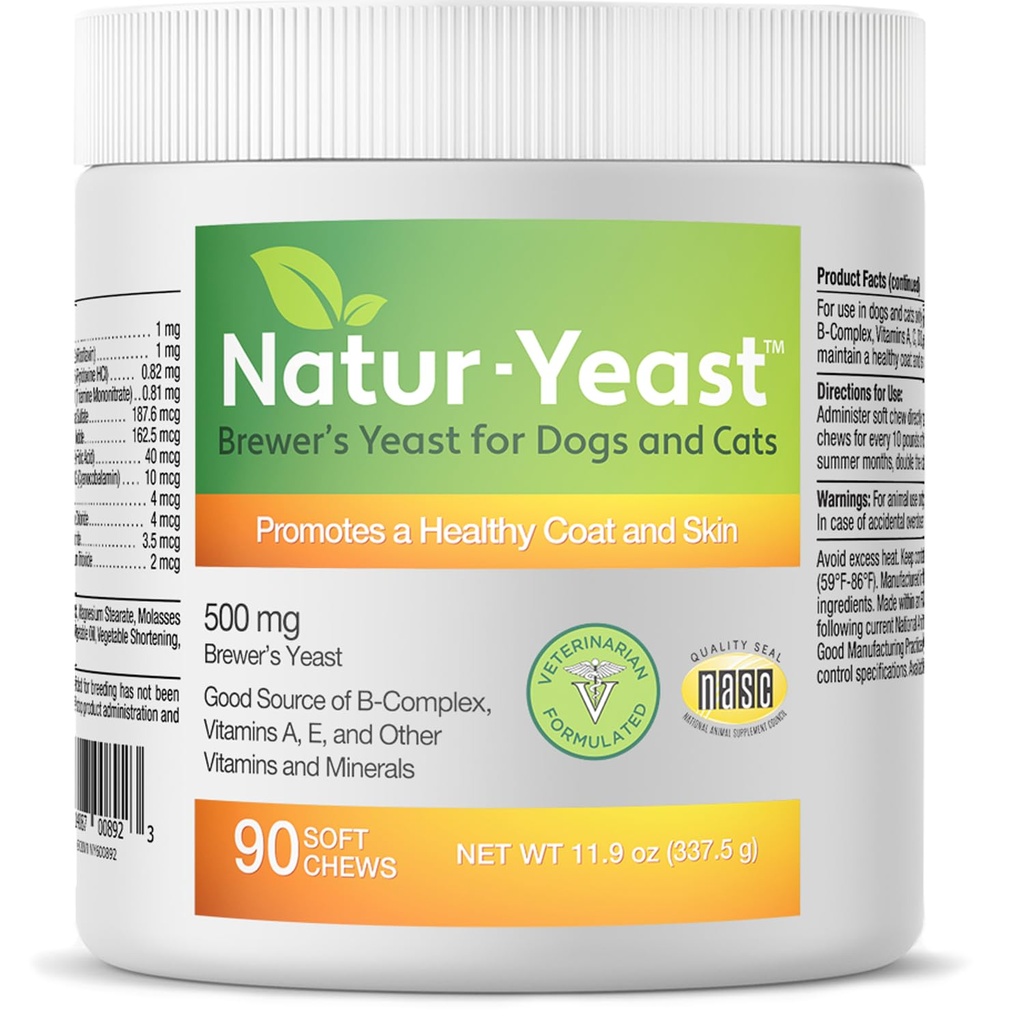 Green Pets Organics Natur-Yeast Brewer's Yeast for Dogs and Cats - Supports Immune System " Digestion, Promotes Healthy Skin " A Glossy Coat, 90 Soft Chews