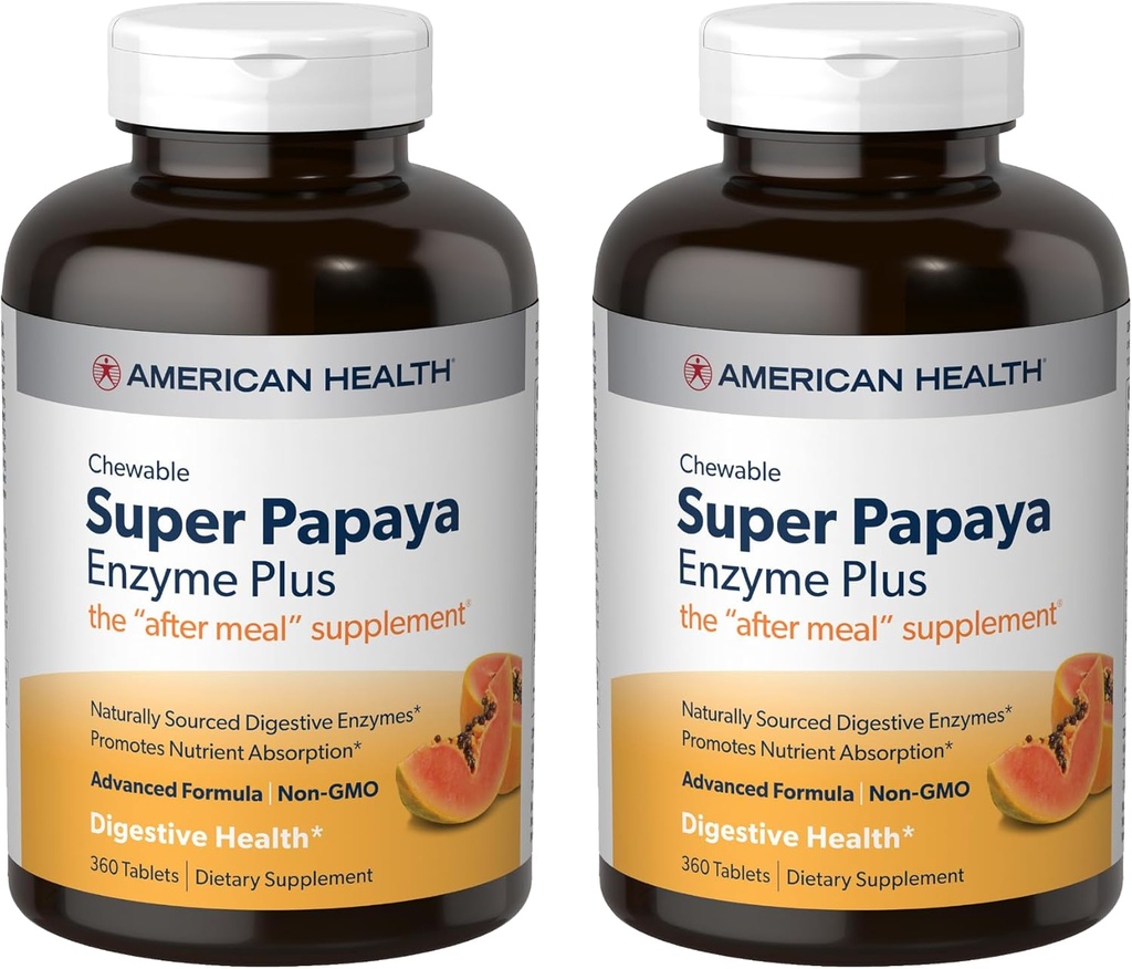 American Health Super Papaya Enzyme Plus - 360 Chewable Tablets, Pack of 2 - The After-Meal Supplement - Non-GMO - 240 Total Servings