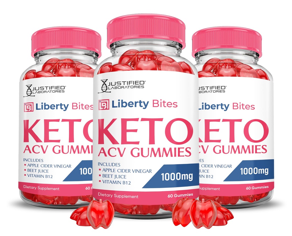 (3 Pack) Liberty Bites Keto ACV Gummies Advanced Formula 1000MG Libertybites Keto Gummies Apple Sider Vinegar Formulado con Pomegranate Beet Juice Powder B12 Vegan Non GMO 180 Gummys