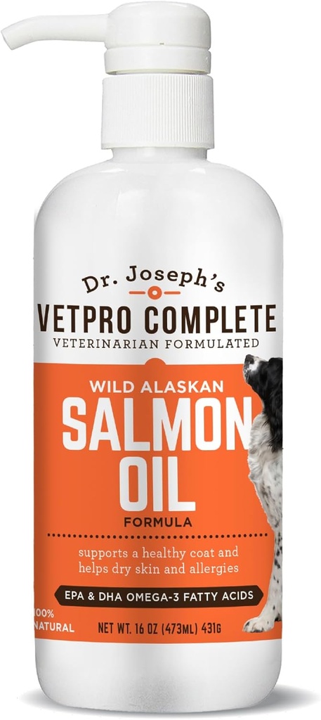 [BRSWG2T4CANBEHY2] VetPro suplemento completo de fórmula de salmón salvaje de Alaska para perros " gatos, 16 onzas, Omega 3 " 6 aceite de pescado líquido, EPA + DHA Fatty Acids, Coat " Joint Support, Helps Dry Skin " Alergies, Add to Food
