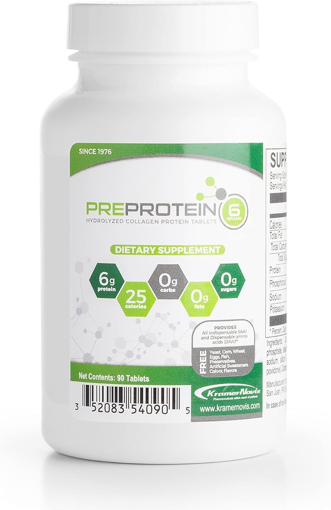 PreProtein® Unflavored Collagen Protein sin azúcar sin grasas, Aminoácidos Proteína Tabletas Proteínas, Usadas por Healthcare Systems, 90 Tabletas