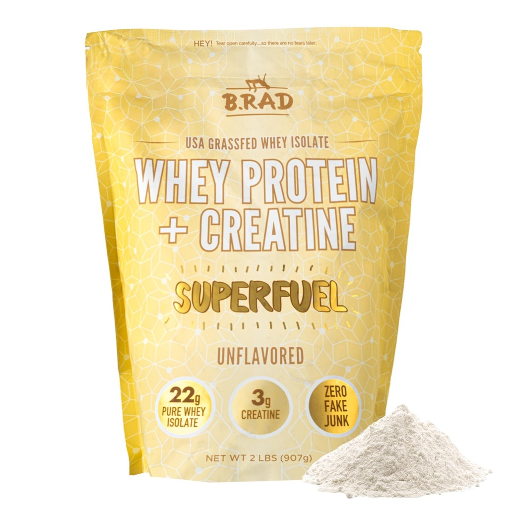 B.rad Superfuel - Grass Fed Whey Protein Isolate Boosted with Creatine ← Farm-Fresh, Easy-to-Digest, Clean Ingredients ← 2 Libras TEN 100% USA Fuented ← Desflavored