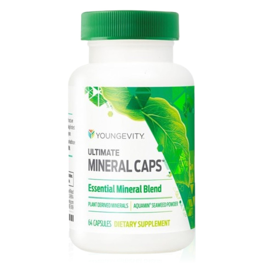 Youngevity Ultimate Mineral CapsTM - 70+ Essential Full Spectrum Trace Minerals - Nutrient-Dense, derivado de Humic &amp; Aquamin Seaweed (64 cápsula) (Pack of 4)