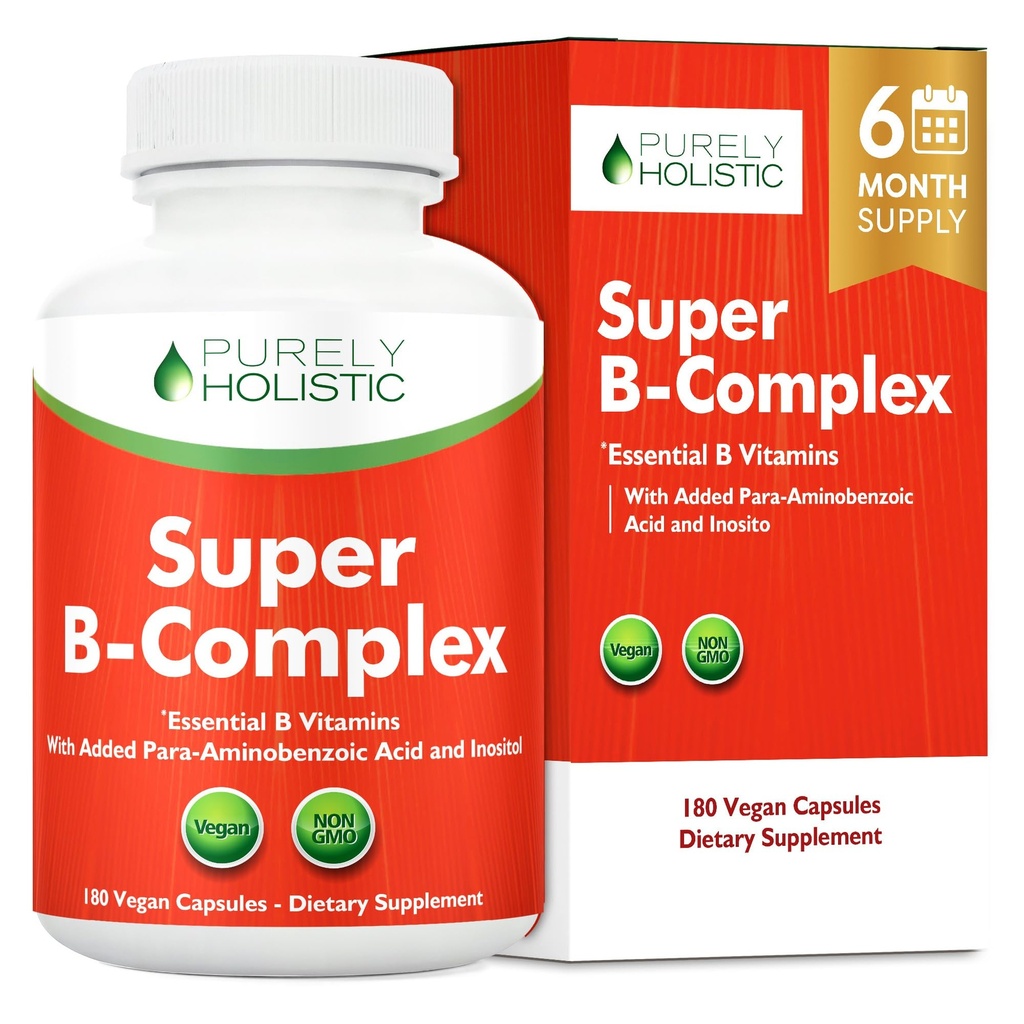 Complejo de vitamina B - 8 Super B Complejo Vitaminas con Choline & Inositol, Vitaminas B1, B2, B3, B5, B6, B8, B9 &amp; B12 - Complejo B100 - 180 cápsulas veganos - 6 mes de suministro - Hecho en los EE.UU.