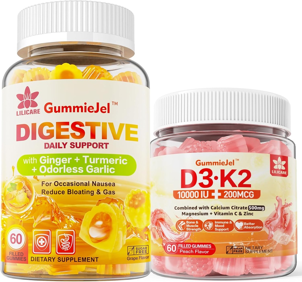 [BRSRAZA7AQBWAAA6] Vitamina D3 K2 Mangas llenas 5000IU / 10.000 UI con 500 mg de calcio, citrato de magnesio, vitamina C & garras de jengibre Suplemento Gummies para Nausea, alivio de estómago