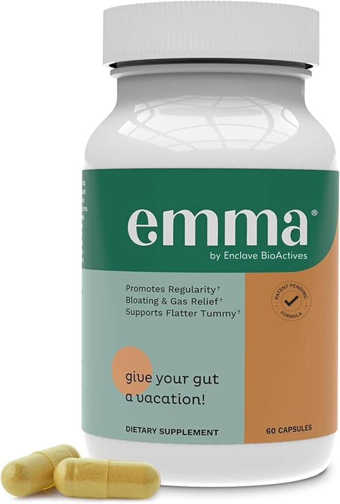 [BRSROYAKCEFBODT6] Emma Gut Health - Gas and Bloating Relief, Constipation, Leaky Gut Repair - Gut Cleanse & Restore Digestion - Regulate Bowel Movement. Probióticos y alternativas laxantes, 60 cápsulas