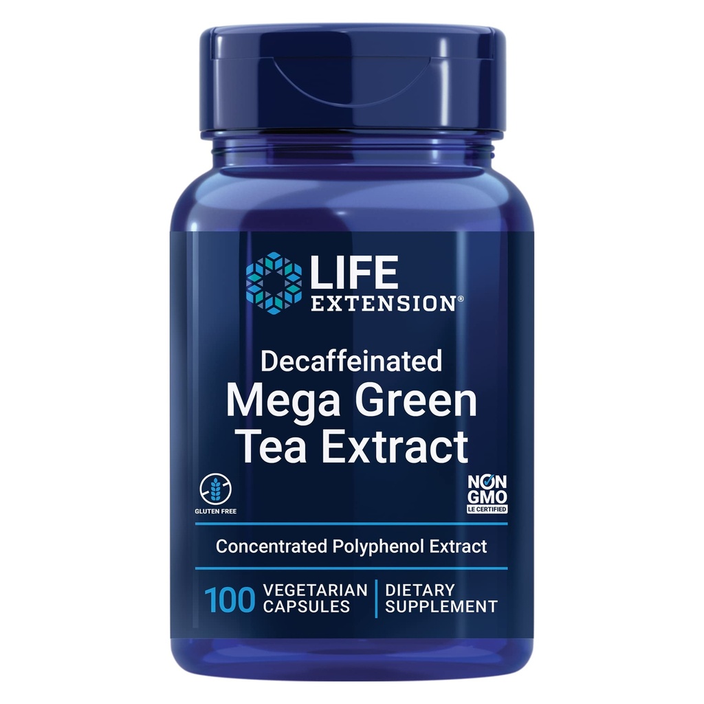 Extracto de Té Mega Verde Decaffeinado – Polyphenol-Rich, salud celular, salud cardíaca, salud cerebral, protección antioxidante – no Gluten-Free, vegetariano – 100 cápsulas