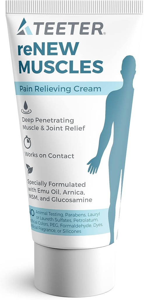 TEETER Renovación - Crema de Dolor Conjunto con aceite de Emu, MSM, Arnica, Boswellia Serrata Glucosamine (2.5 oz)